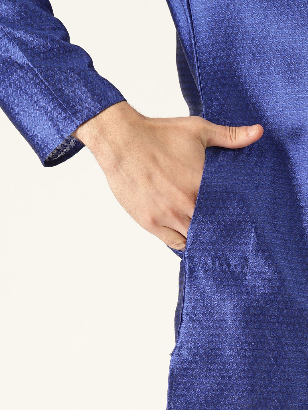 SOJANYA Men Blue Ethnic Woven Design Straight Angrakha Kurta