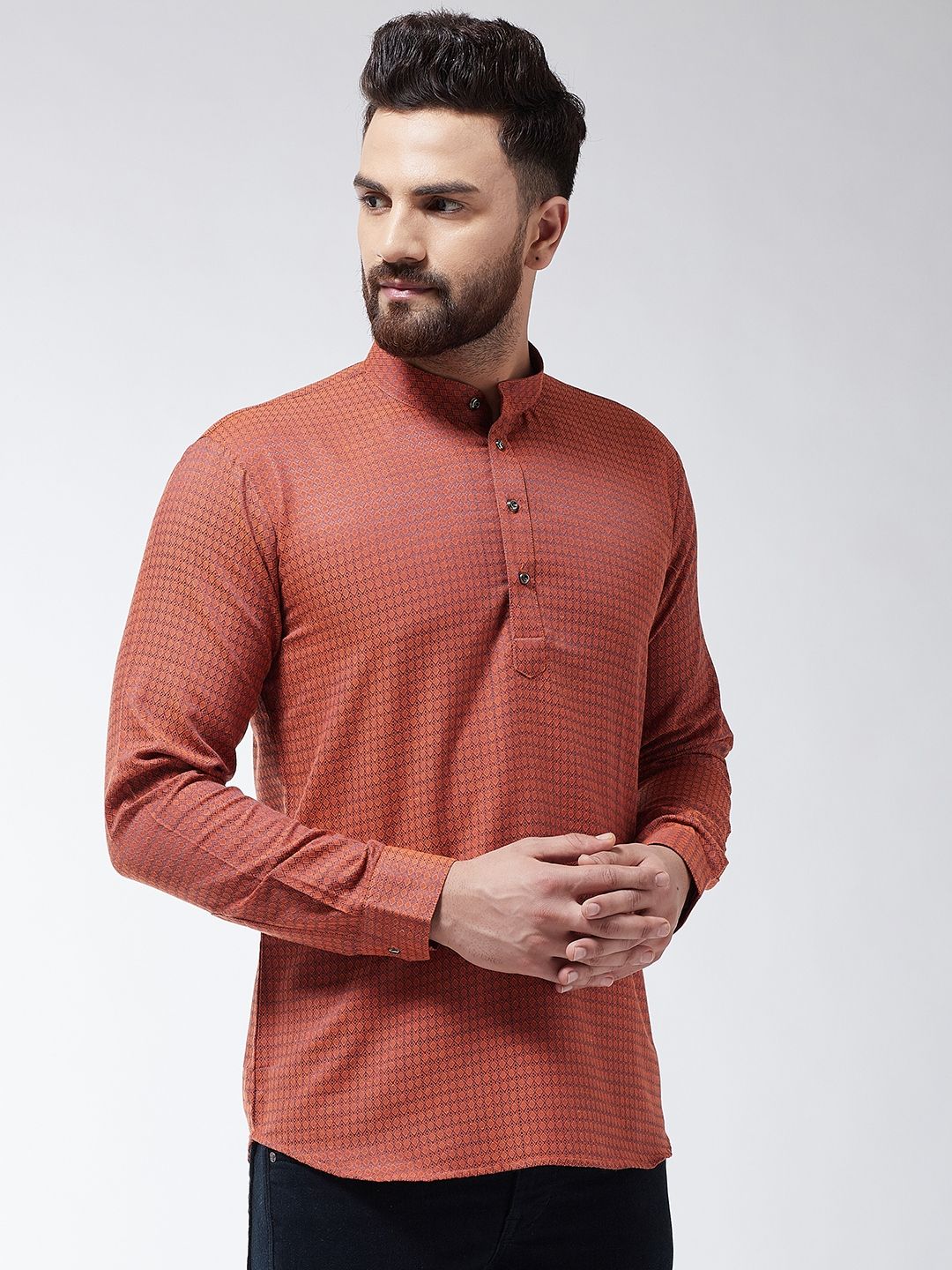 SOJANYA Kurta Lurus Tenunan Oren Lelaki