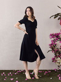 Berrylush Women Sweetheart Neck Puff Sleeve Midi Dress