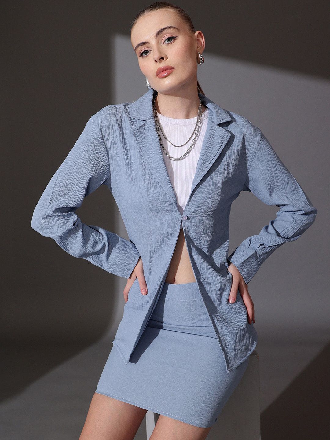 STREET 9 Self Design Shirt & Skirt Co-ord Set