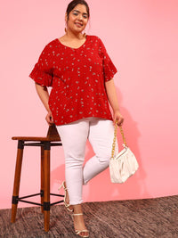 CURVY STREET Floral Printed Bell Sleeves Top