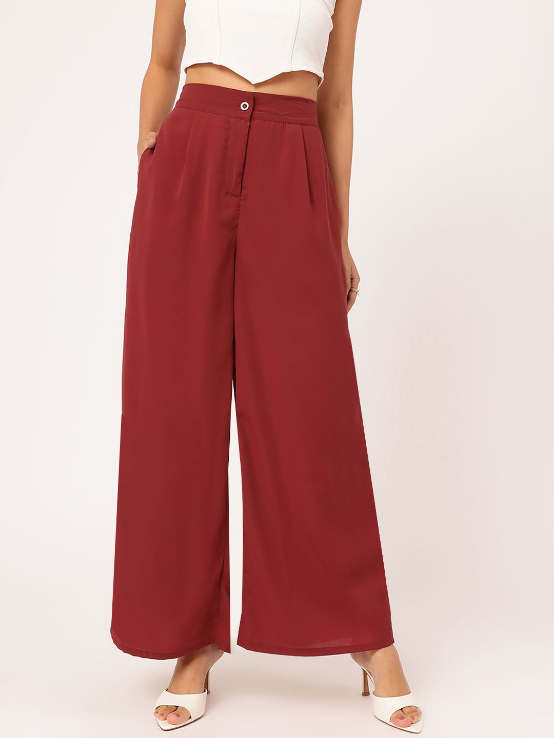 DressBerry Women High-Rise Pleated Flared Trousers