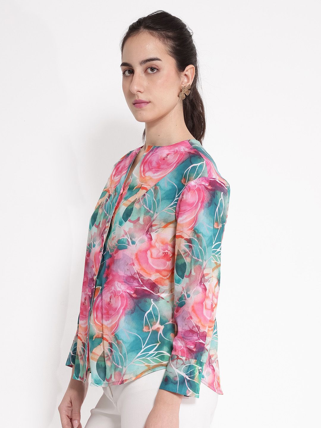 RAREISM Women Comfort Floral Printed Opaque Formal Shirt