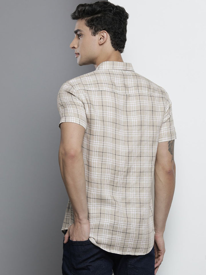 The Indian Garage Co Men Beige & White Tartan Checked Casual Shirt