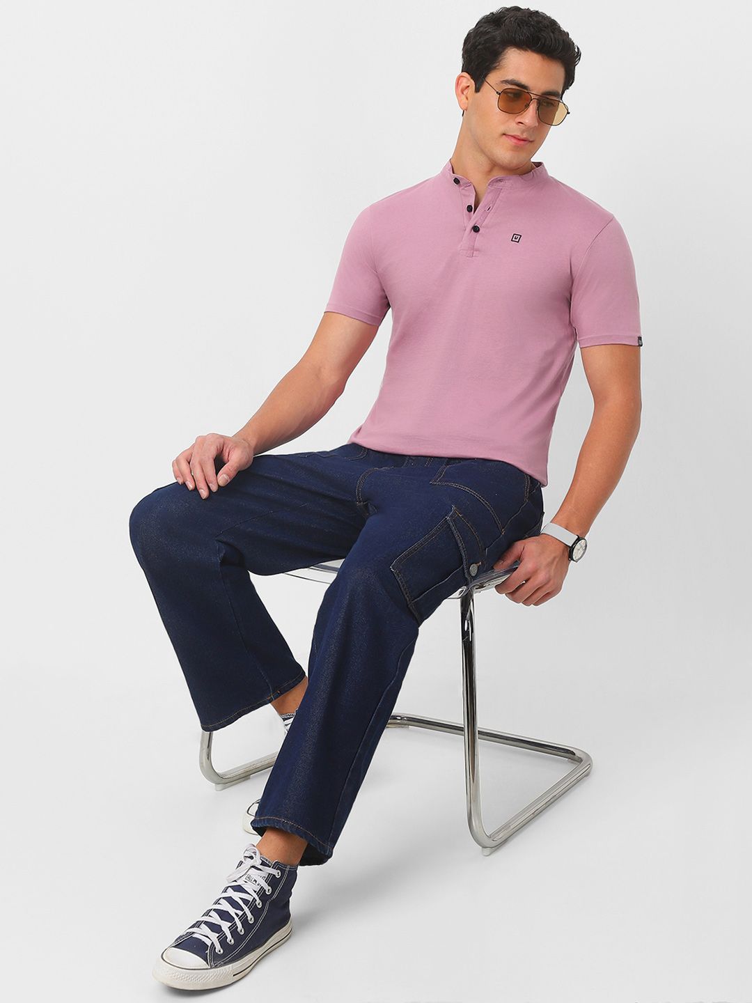 Urbano Fashion Mandarin Collar Slim Fit T-shirt