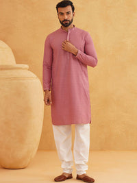 SOJANYA Floral Embroidered Mandarin Collar Thread Work Pure Cotton Kurta with Churidar