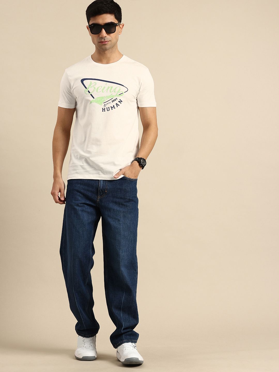 Being Human Brand Logo Printed Pure Cotton Slim Fit T-shirt