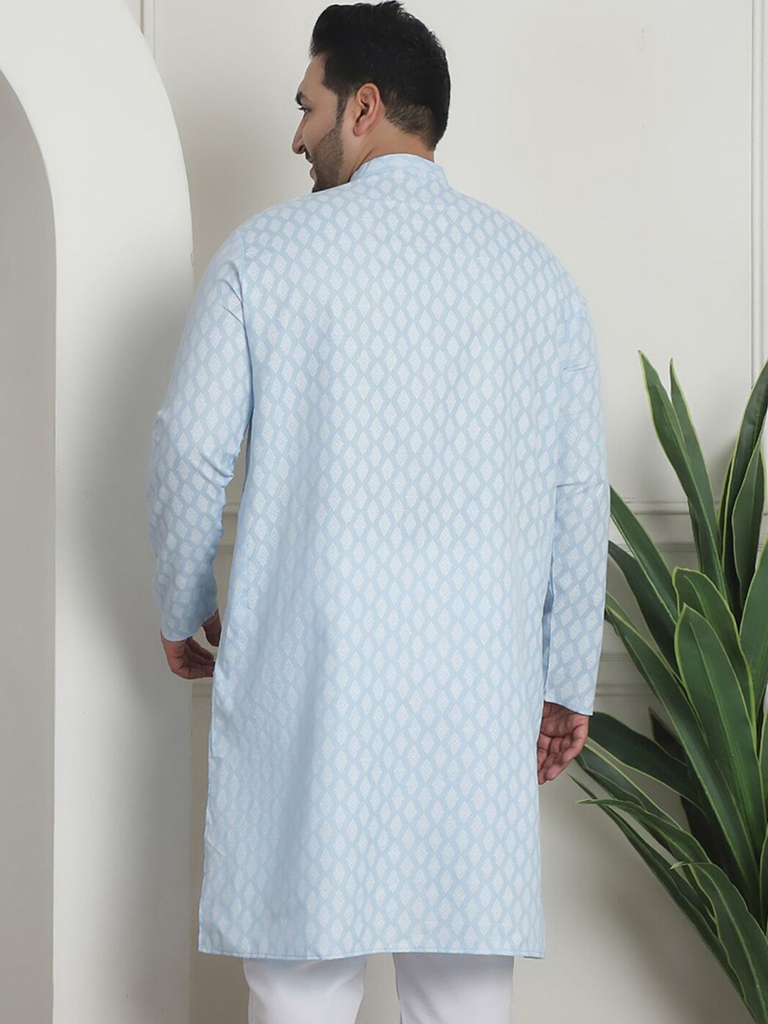 SOJANYA PLUS PLus Size Ethnic Motifs Printed Band Collar Long Sleeves Straight Kurta