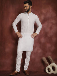 SOJANYA Band Collar Ethnic Motif Thread Work Cotton Kurta