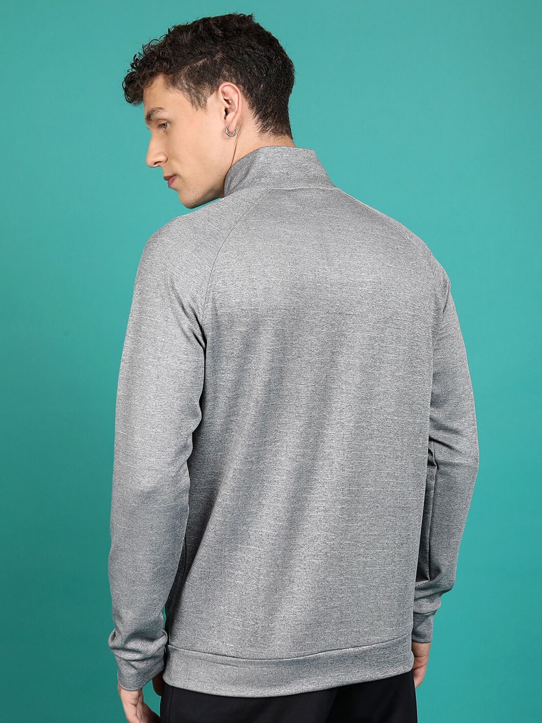HIGHLANDER Grey Mock Collar Front-Open Sweatshirt