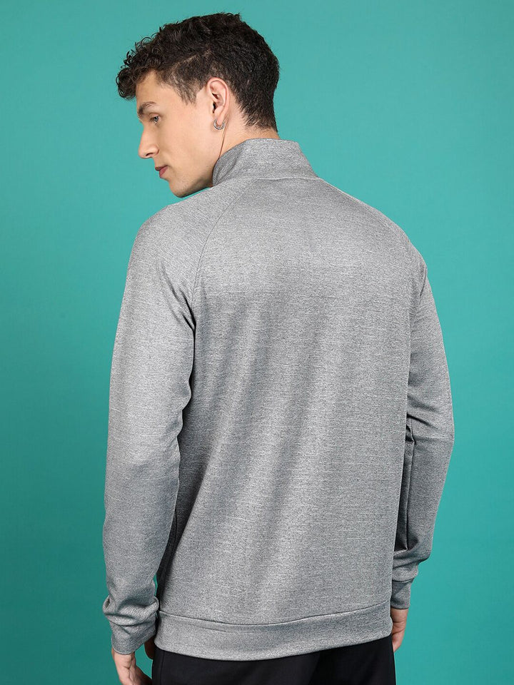 HIGHLANDER Grey Mock Collar Front-Open Sweatshirt