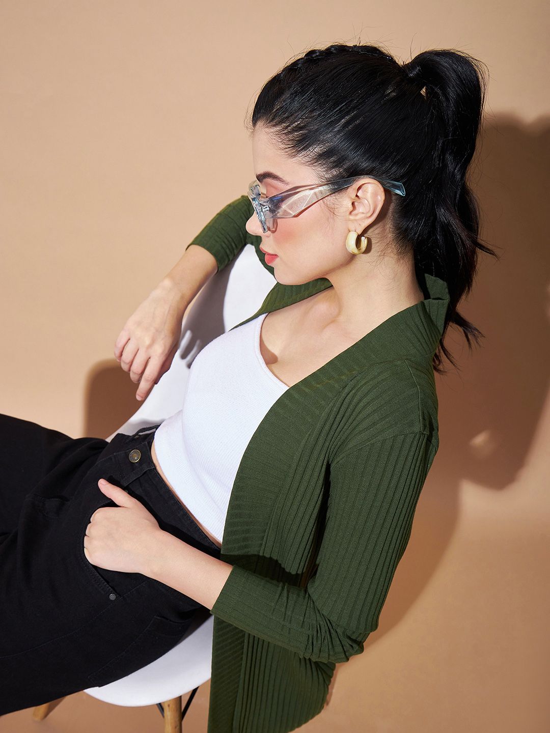 Sassafras Asas Wanita Ribbed Longline Front Open Shrug