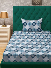 Moda Rapido X KLOTTHE Blue & Grey Geometric 400 TC Single Bedsheet with 1 Pillow Covers