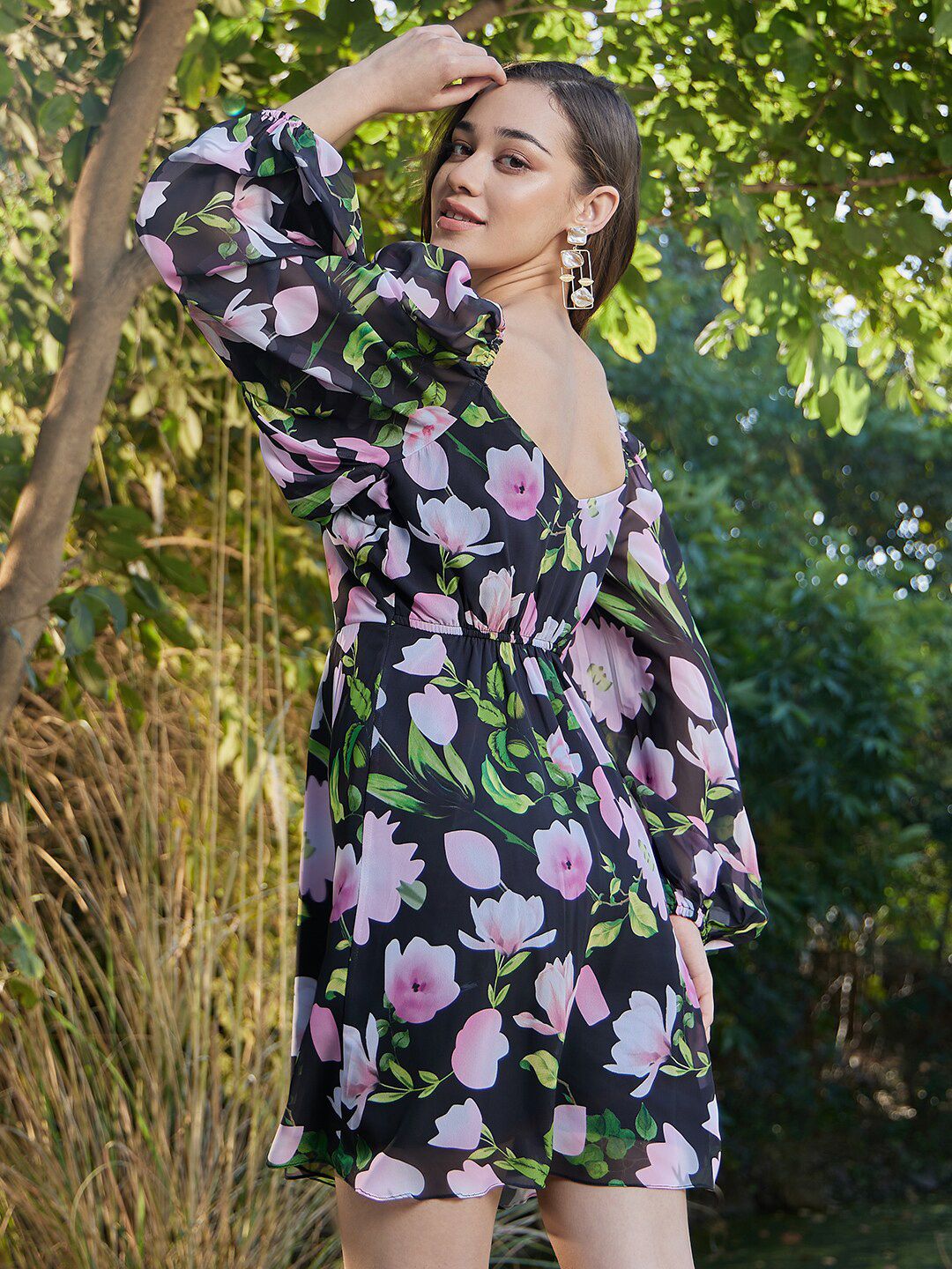 Athena Floral Bishop Sleeve Mini Dress