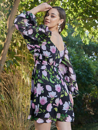 Athena Floral Bishop Sleeve Mini Dress