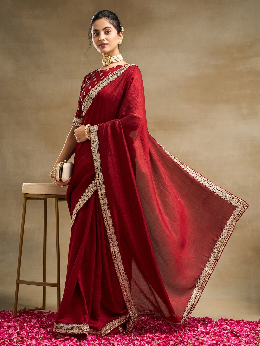 Saree Sutera Tulen Bersulam kasee