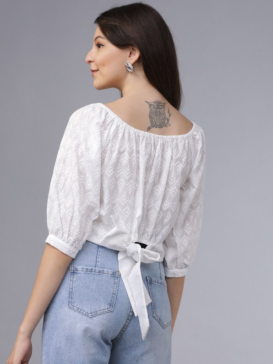 Tokyo Talkies White Embroidered Crop Top