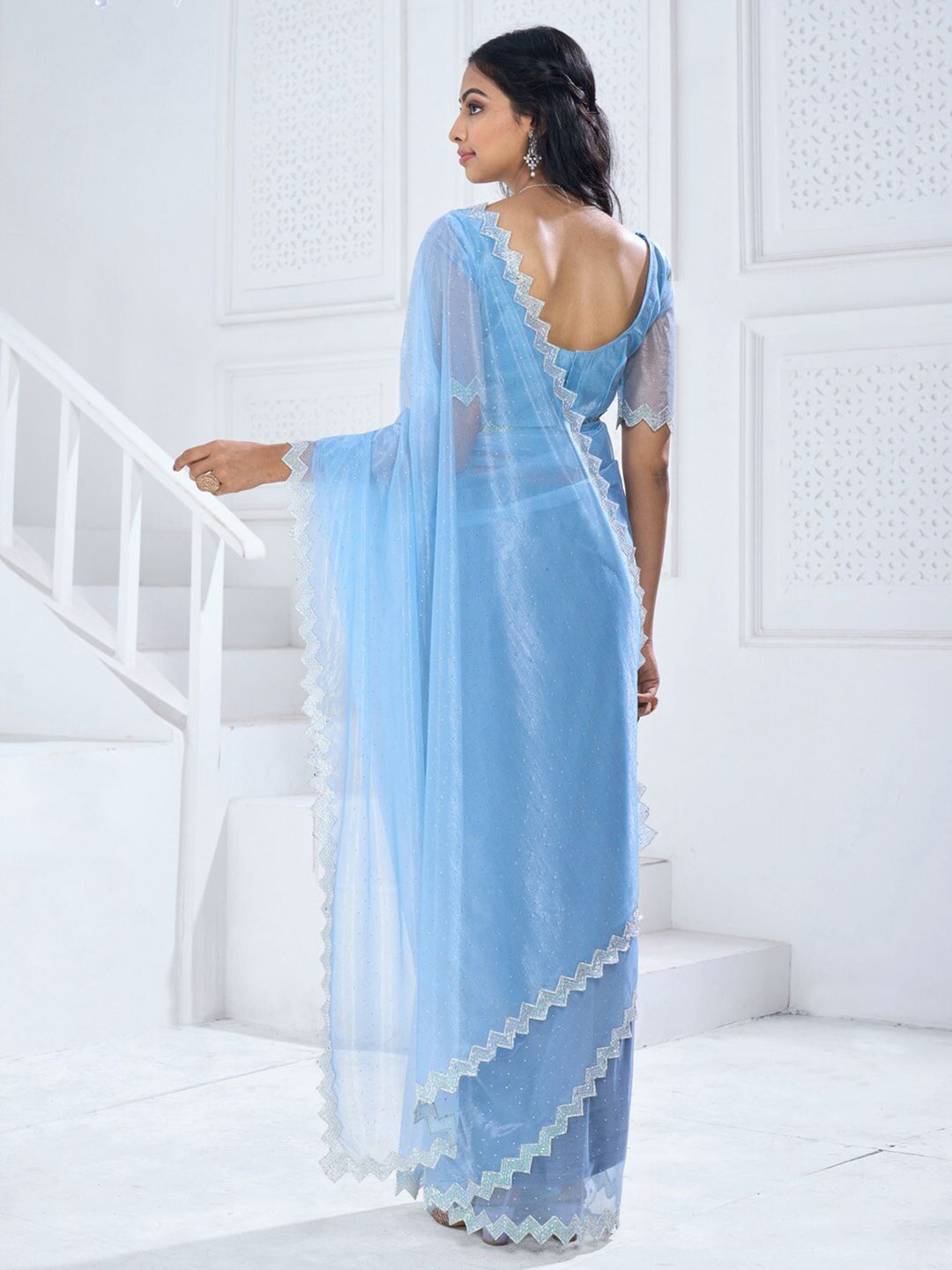 Saree mall Embellished Beads and Stones Organza Saree