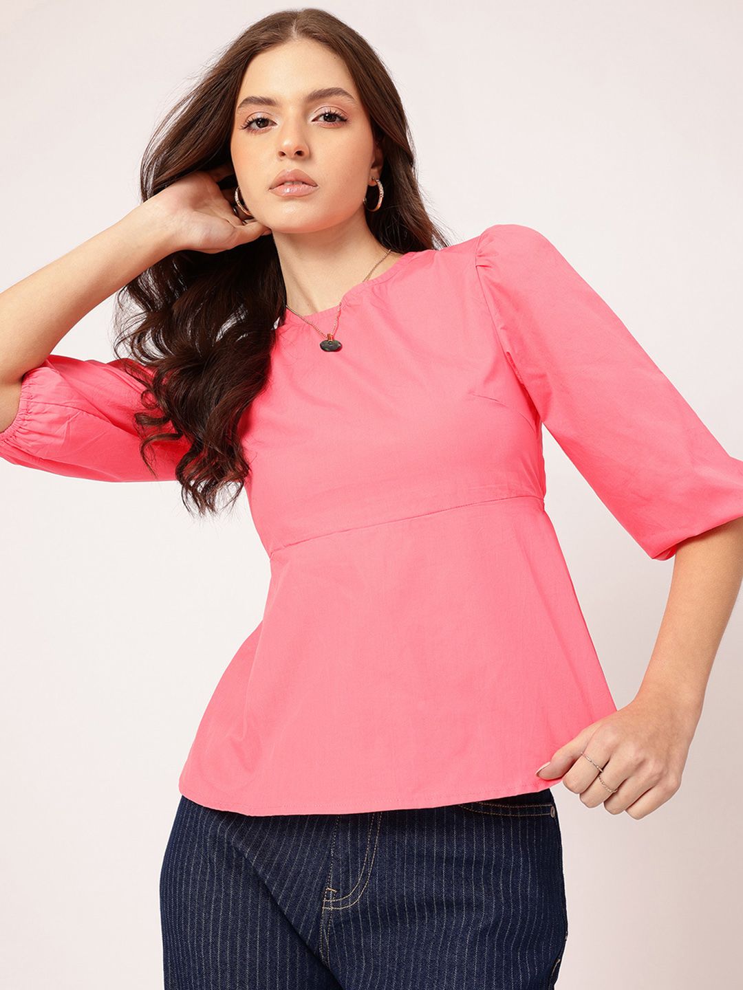 DressBerry Casual Bow-Detail Styled Back A-line Top