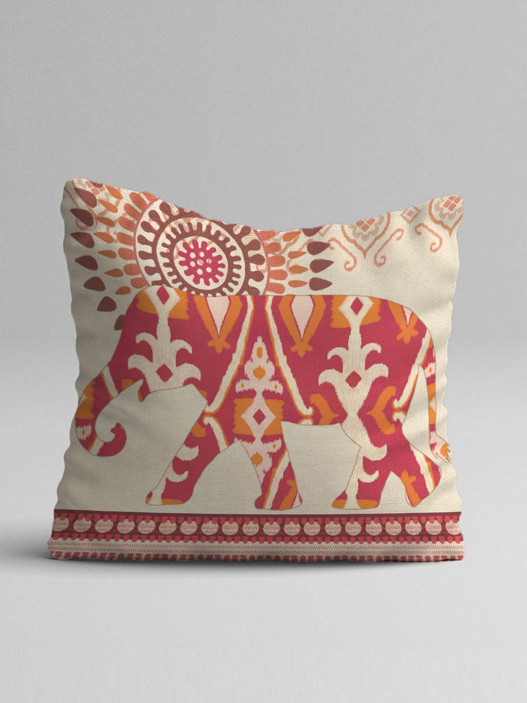 STITCHNEST Set of 5 Green & Red Ethnic Motifs Square Cushion Covers