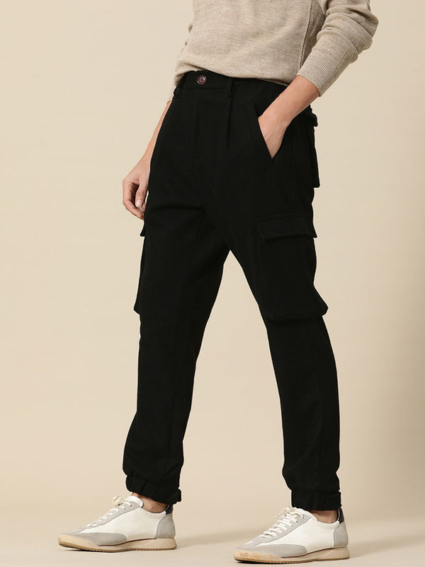 Mr Bowerbird Men Black Solid Liberal Fir Pleated Cargos