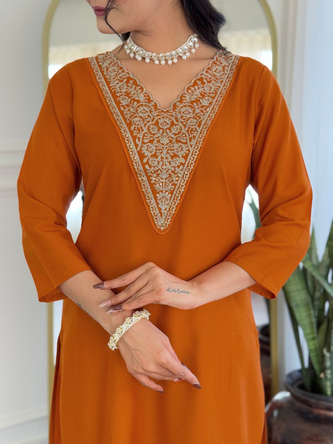 KALINI Women Ethnic Motifs Embroidered Regular Kurta with Trousers & With Dupatta