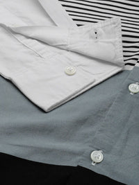 The Indian Garage Co Men Pure Cotton White & Grey Horizontal Striped Casual Shirt