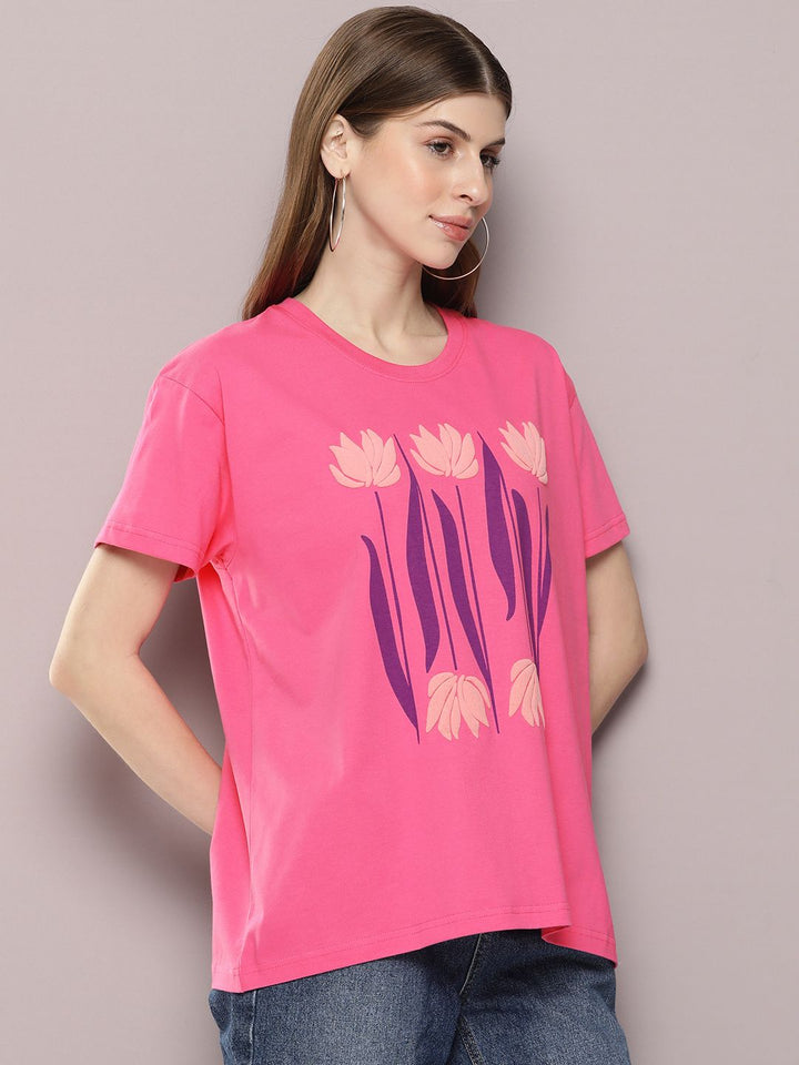 DILLINGER Women Graphic Printed Embossed Oversized T-shirt