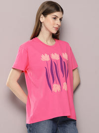 DILLINGER Women Graphic Printed Embossed Oversized T-shirt