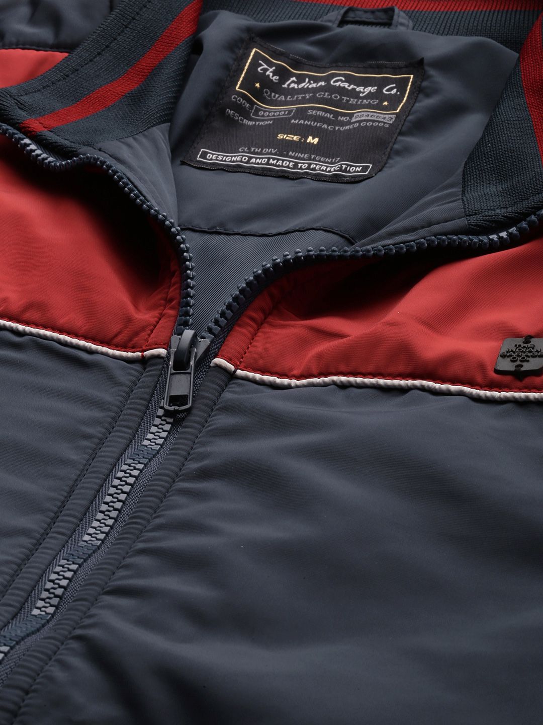 The Indian Garage Co Men Slim Fit Colourblock Zip-Front Bomber Jacket