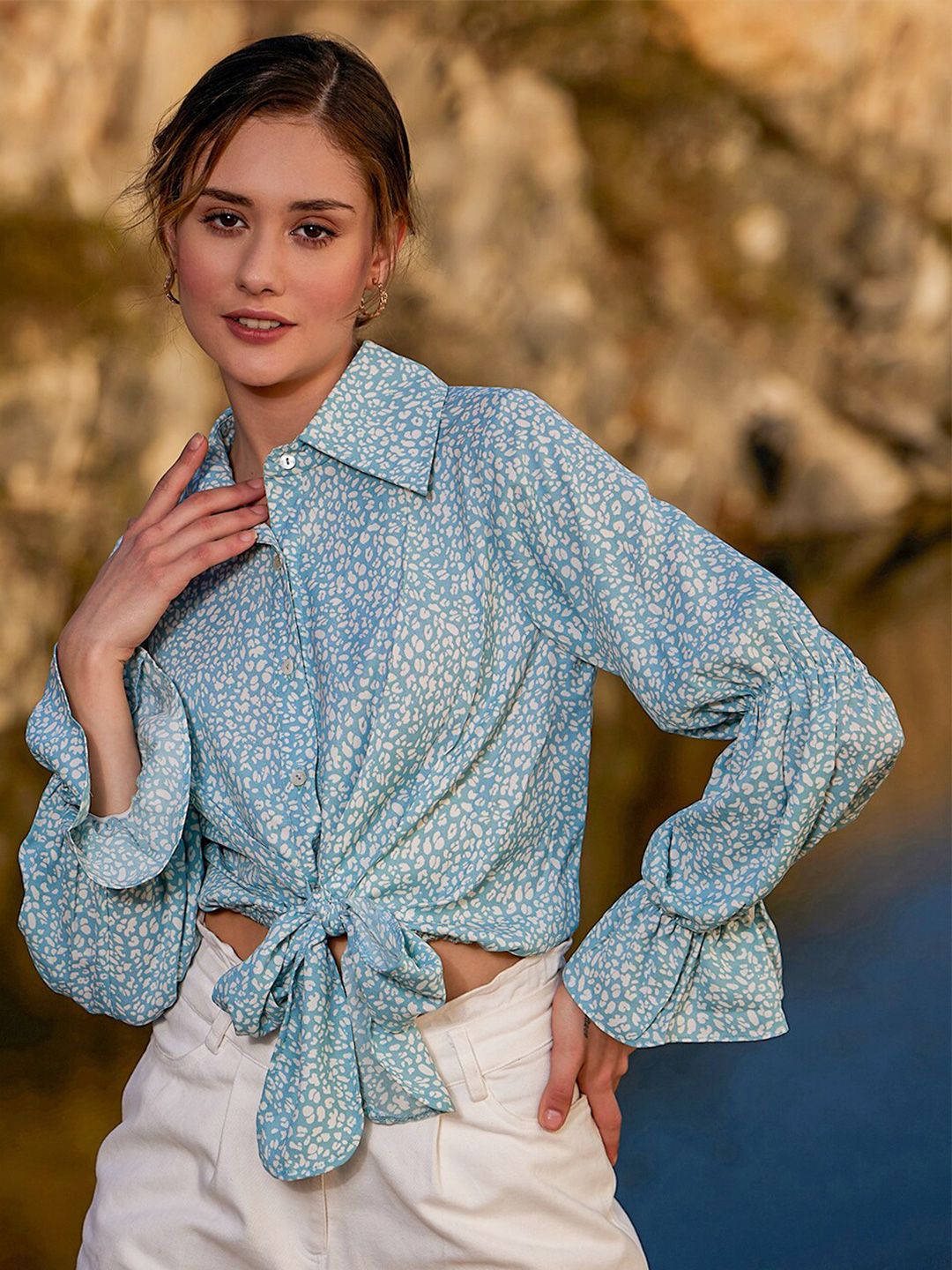 Athena Abstract Printed Shirt Style Top