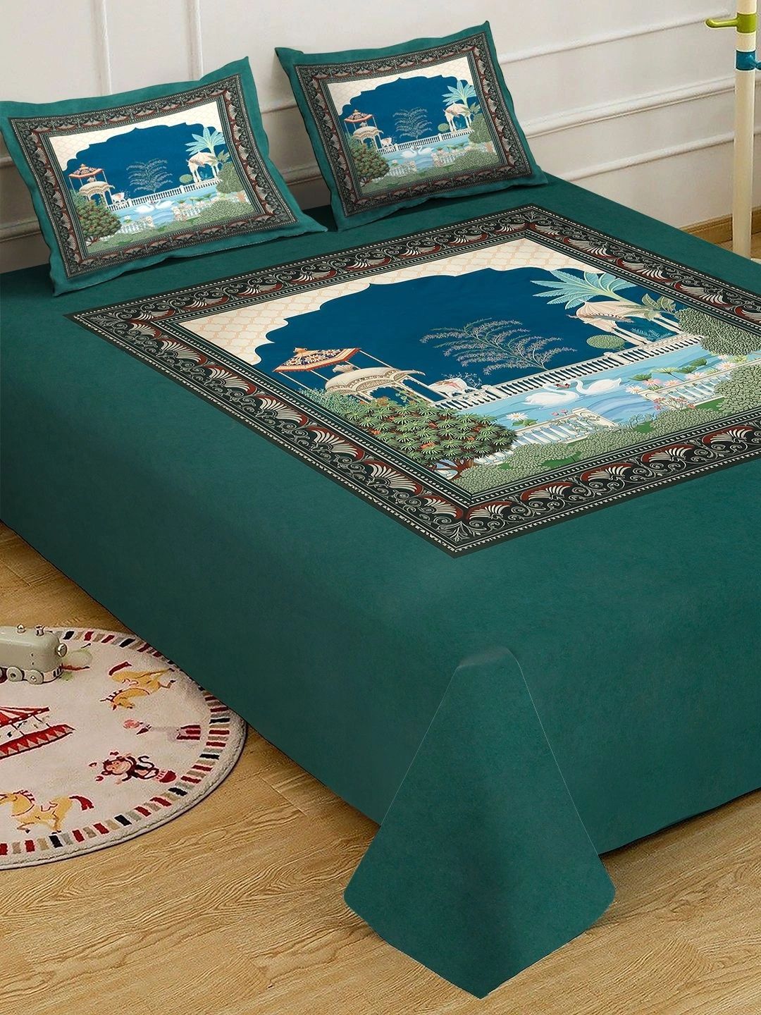Moda Rapido X KLOTTHE Motif Etnik Hijau & Biru 400 TC Cadar Katil King dengan 2 Sarung Bantal