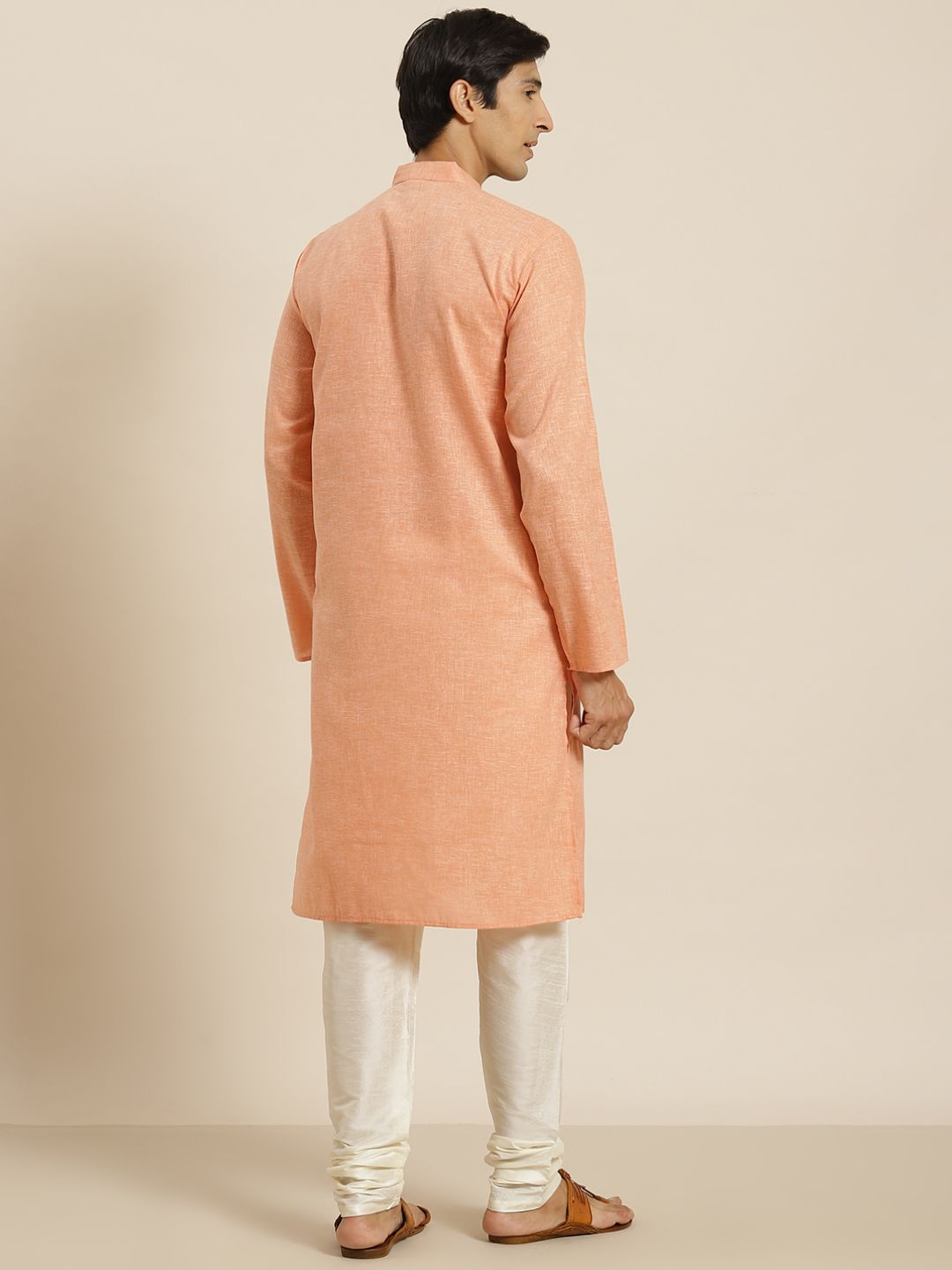 SOJANYA Men Orange Cotton Linen Straight Kurta