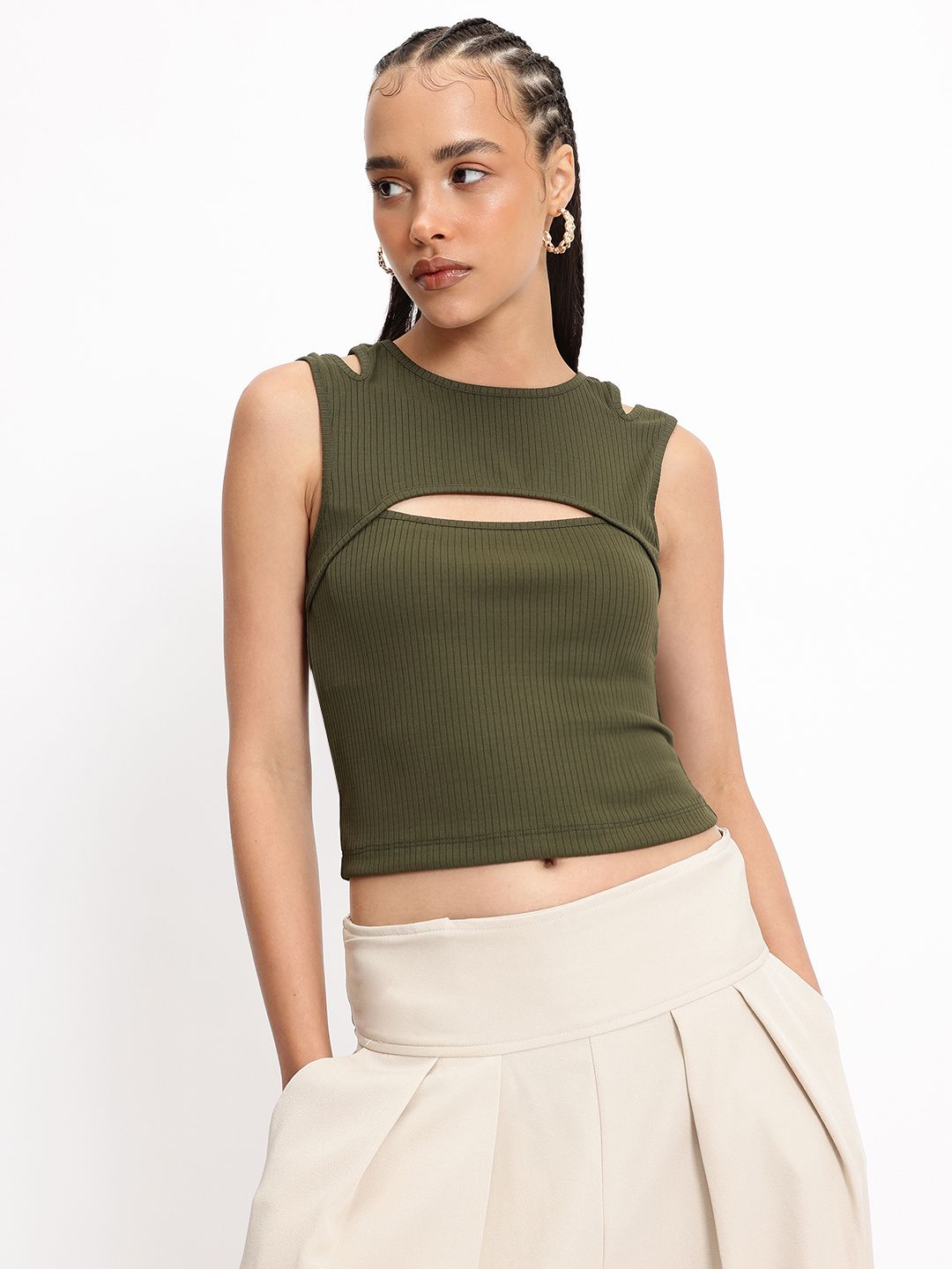 DressBerry Cutout Contour Ribbed Top