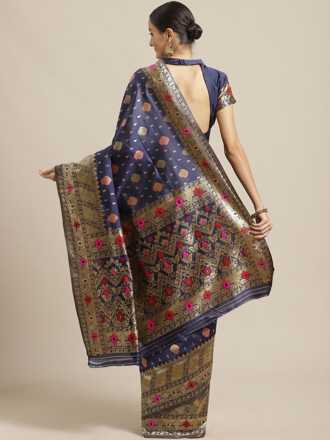 Saree mall Navy Blue & Golden Woven Design Banarasi Saree