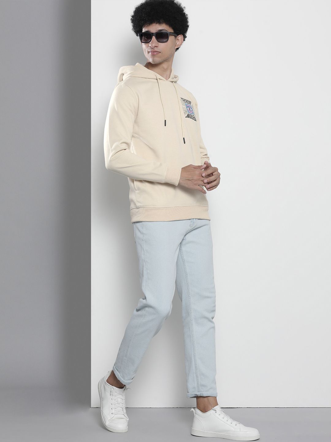 The Indian Garage Co Men Off White Printed Hooded Sweatshirt