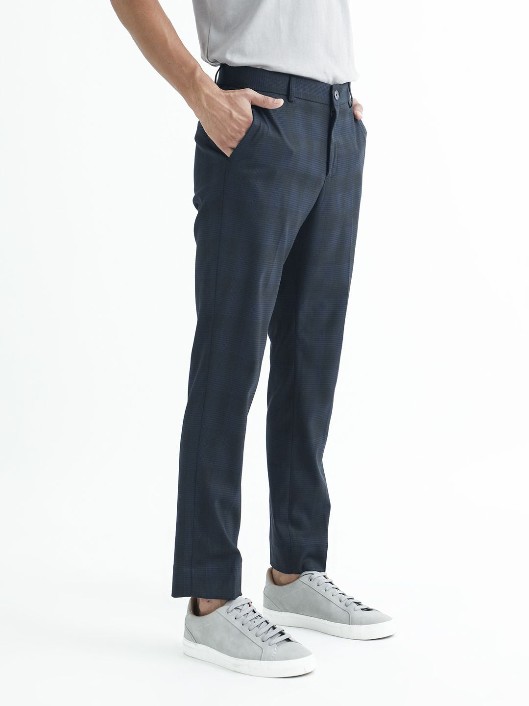 RARE RABBIT Sander Mid-Rise Checked Cotton Slim Fit Trouser