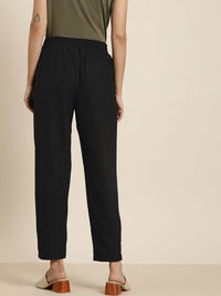 all about you Women Black Slim Fit Solid Trousers