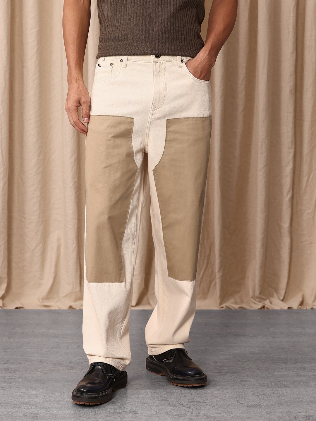 Mr Bowerbird Men Pure Cotton Oversized Jeans With Patch Work Detail