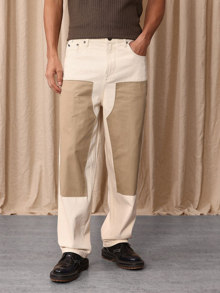 Mr Bowerbird Men Pure Cotton Oversized Jeans With Patch Work Detail