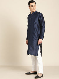 SOJANYA Lelaki Navy Blue Woven Design Straight Kurta