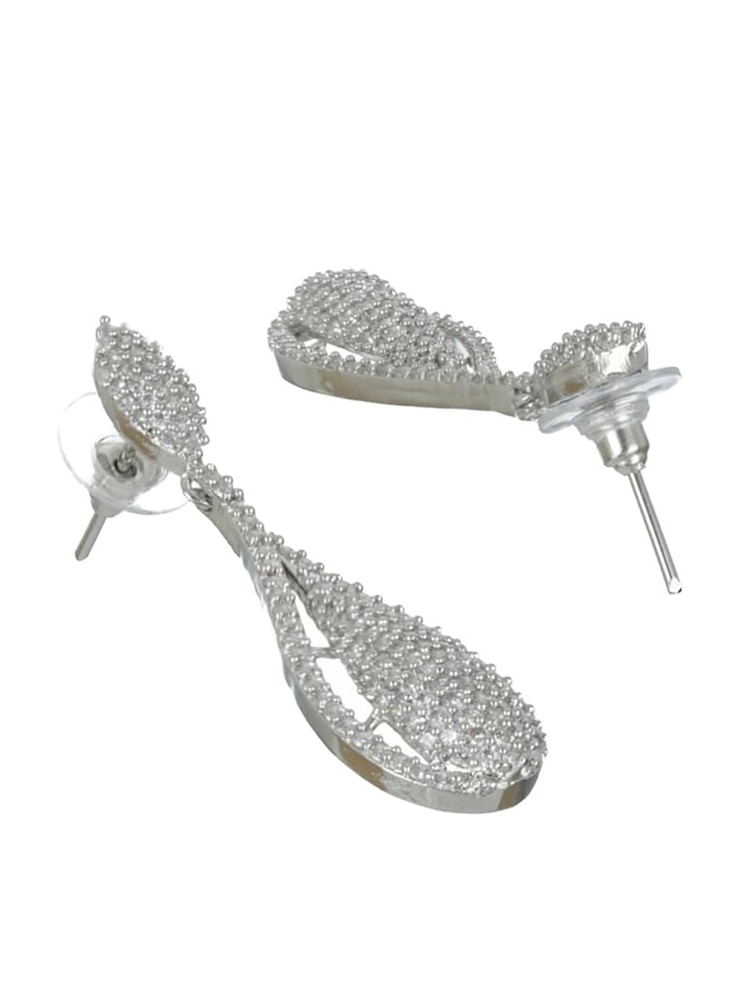 Priyaasi Silver Toned Contemporary American Diamond Drop Earrings