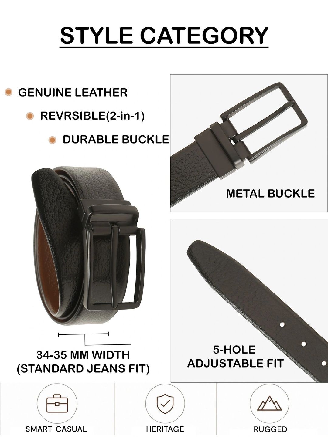 Teakwood Leathers Men Textured Leather Reversible Formal Belt