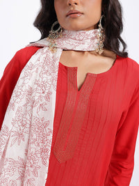 Anouk Yoke Design Panelled Kurta with Floral Printed Palazzos & Dupatta