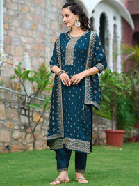 Motif etnik kalini bersulam kurta lurus dengan seluar & dupatta