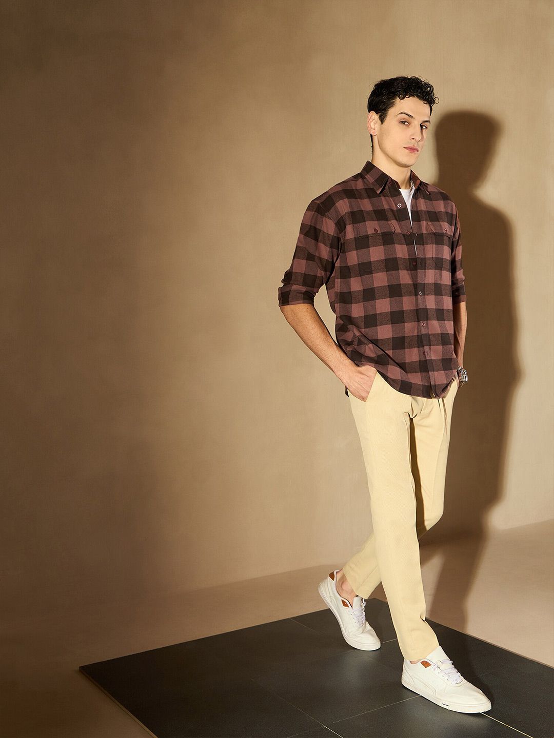 DENNISON Smart Buffalo Checks Cotton Checked Casual Shirt