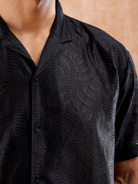 The Indian Garage Co Men Relaxed Fit Solid Warp Knit Lace Resortwear Shirt