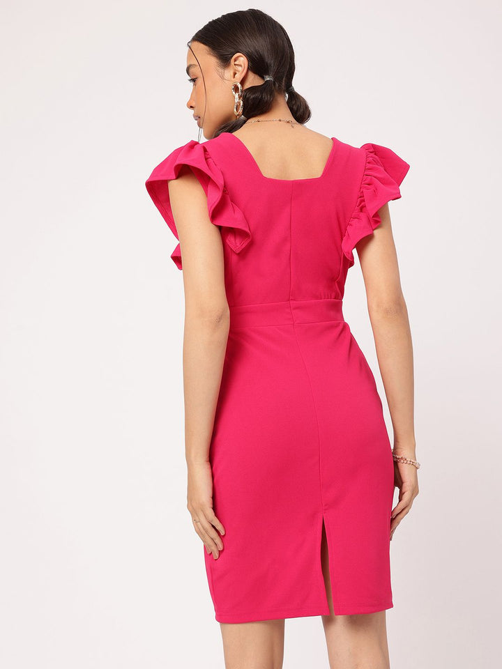 DressBerry Barbiecore Ruffled Sheath Mini Dress With Slit