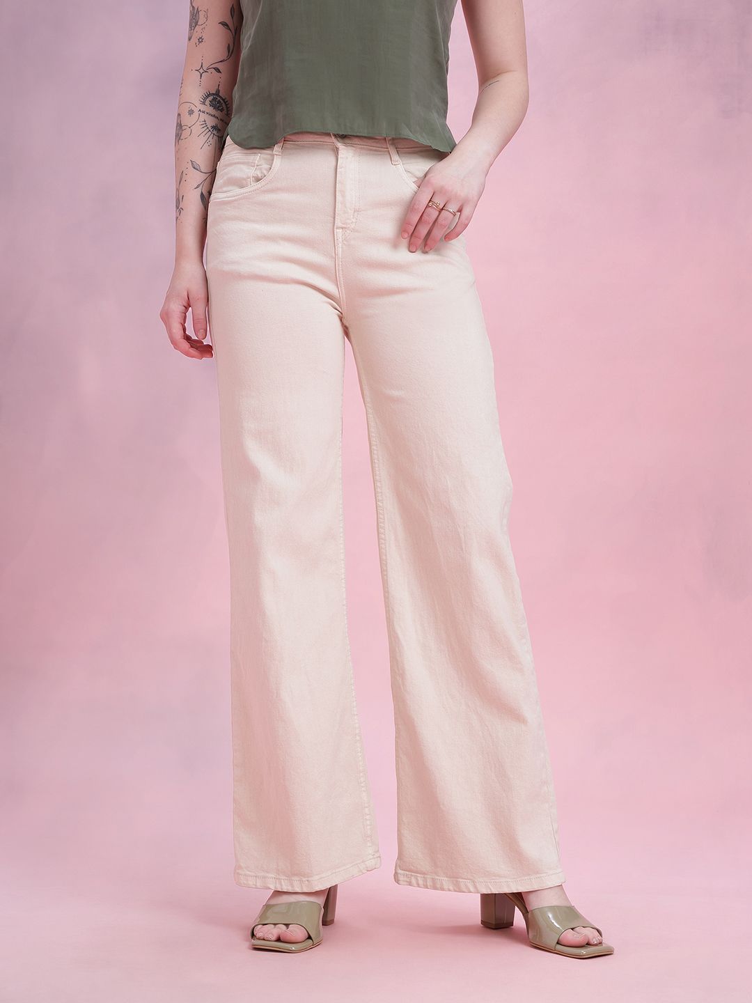 DressBerry Women Wide Leg Mid-Rise Stretchable Jeans