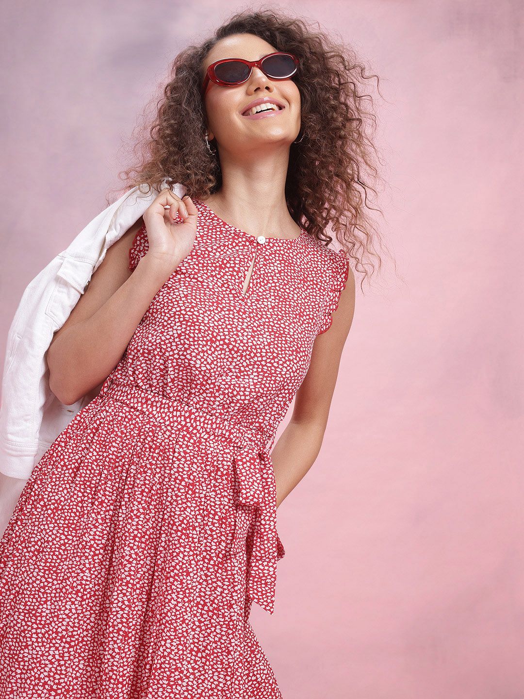 DressBerry Floral Printed Belted A-Line Dress